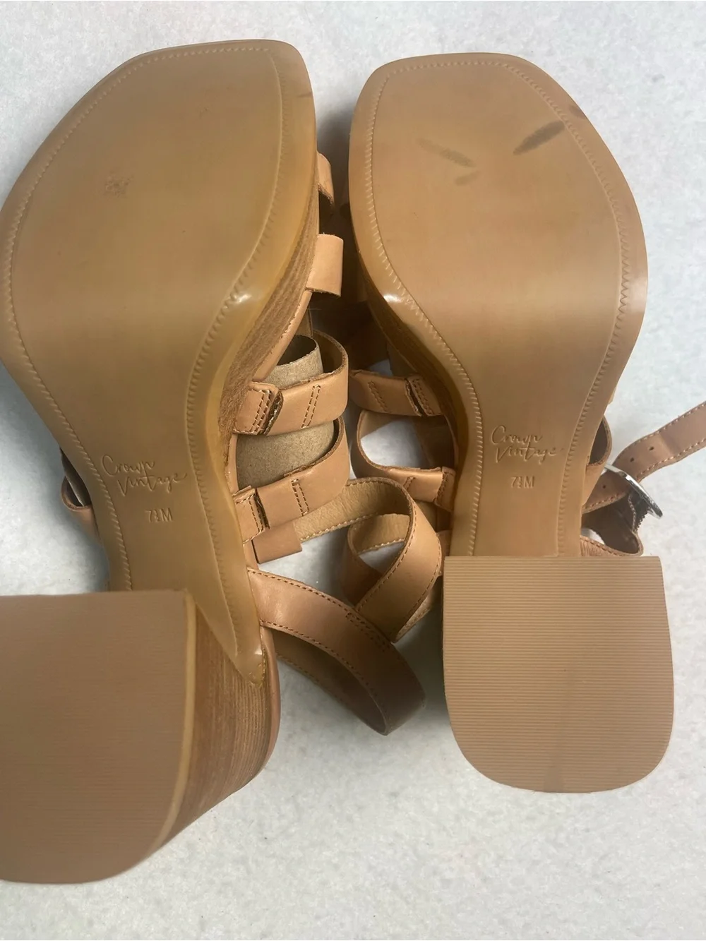Crown Vintage Tan Strappy Platform Block Heel Sandals